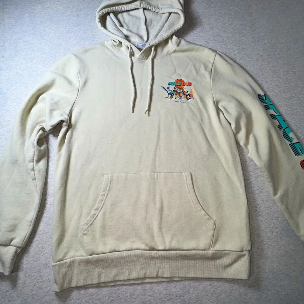 Space Jam: A New Legacy Men's Beige Pullover Hoodie Fleece Graphic Logo Size M